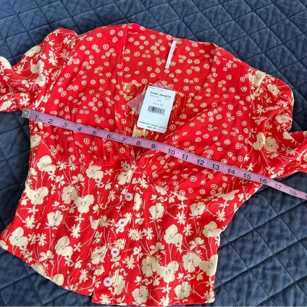 Free People Top Women’s XS Floral Lady Bohemian Crop Blouse Bell Sleeve DD